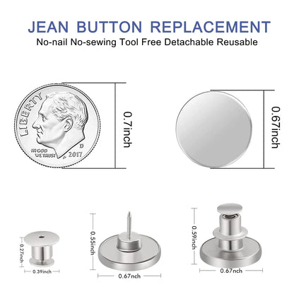 12 Sets Jean Buttons Pins No Sew for Loose Jeans Pants Tightener Adjustable Buttons Replacement for Too Big Snap Tack