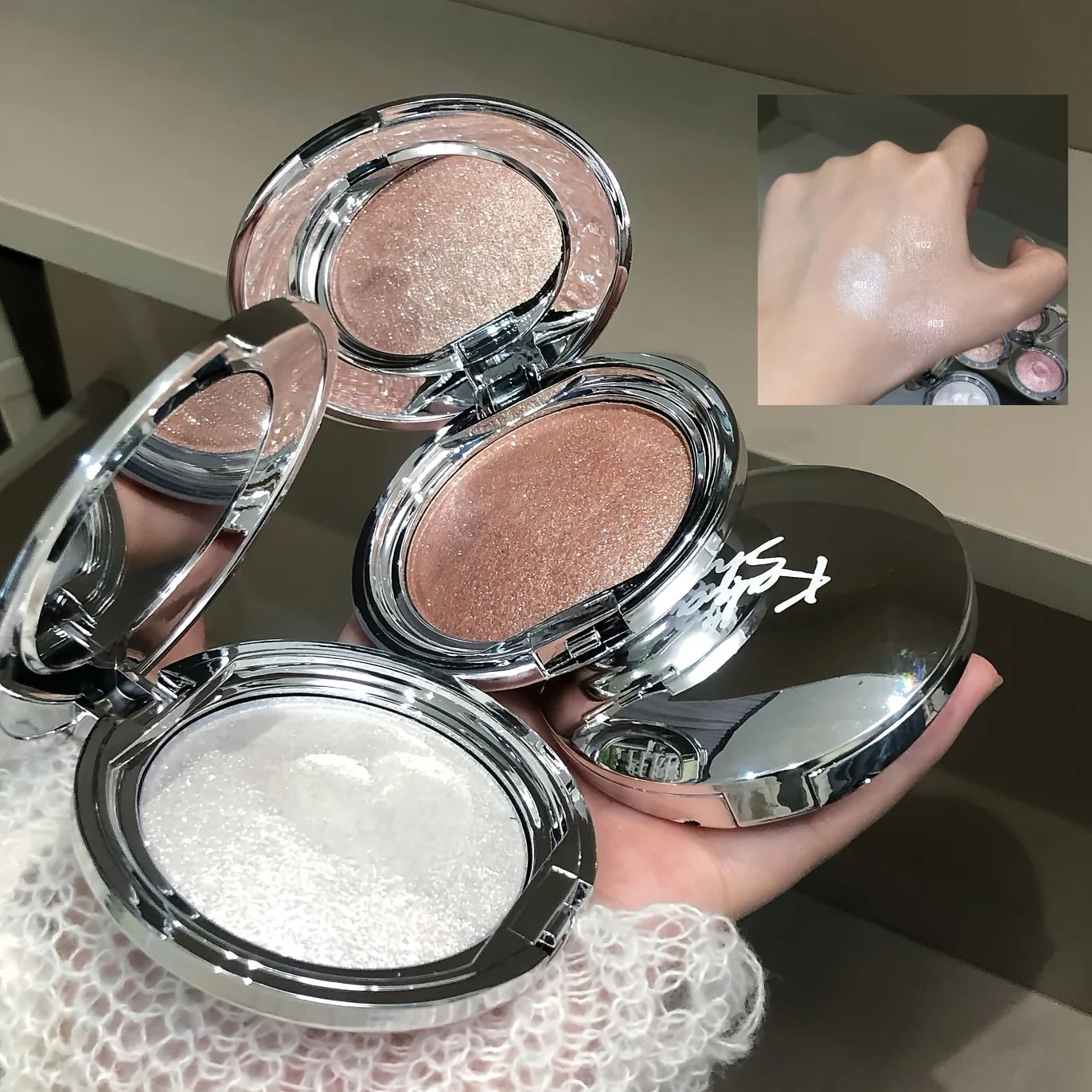 Monochrome Highlighter Cream, Facial Brightening, Diamond Sparkle, Shimmer, Pearlescent Mashed Potato Texture, Long-Lasting, 