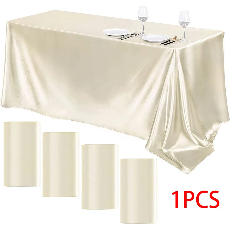 Rectangle Wedding Satin Large Tablecloth Bright Smooth Silk Table Cover Anniversary Dining Party High-End Table Decor
