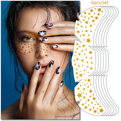 6pcs Freckle Tattoo Stickers Gold Silver Metallic Temporary Tattoo Stickers For Women Glitter Face Decals for Music Festival 