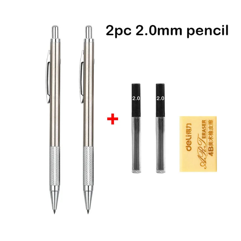Mechanical Pencil Set 0.3 0.5 0.7 0.9 1.3 2.0mm Full Metal Art Drawing Painting Automatic Pencil with Leads Office School Sup