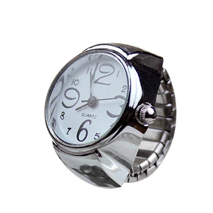 Vintage Punk Finger Watch Mini Elastic Strap Alloy Watches Couple Rings Jewelry Clock Retro Roman Quartz Watch Rings Women Me
