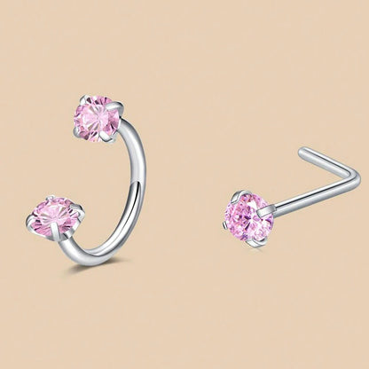 6/2pcs Horseshoe Nose Rings With L-Shape Nose Stud, Stainless Steel Rianbow CZ Nose Ring,, Lip Eyebrow Helix Ear Piercing - 2