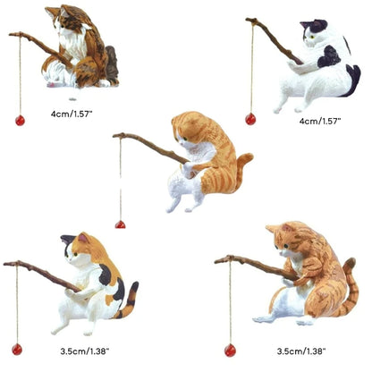 Fish Landscaping Fishing Cat Ornaments Mini Resin Figurine Cartoon Cat Statue for Home Office Aquarium Decoration