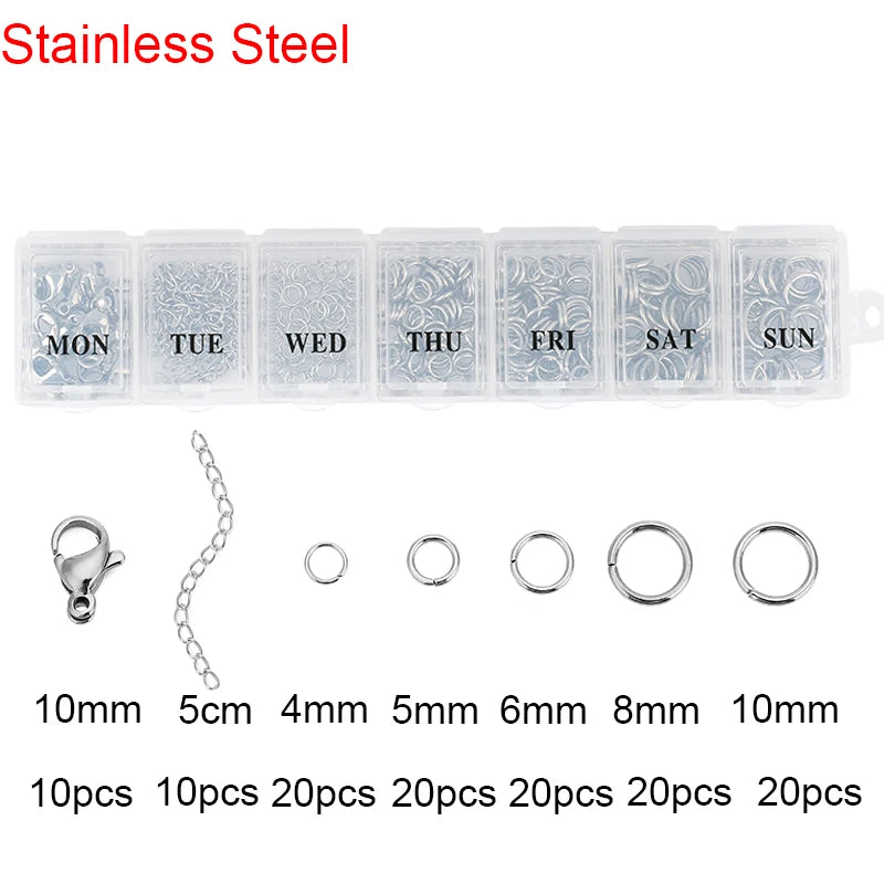 Stainless Steel Lobster Clasps Open Jump Rings Crimp Beads Caps For Diy Bracelet Necklace Supplies Jewelry Making Kit Set Box