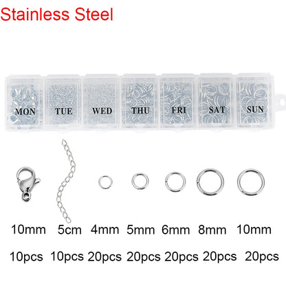 Stainless Steel Lobster Clasps Open Jump Rings Crimp Beads Caps For Diy Bracelet Necklace Supplies Jewelry Making Kit Set Box