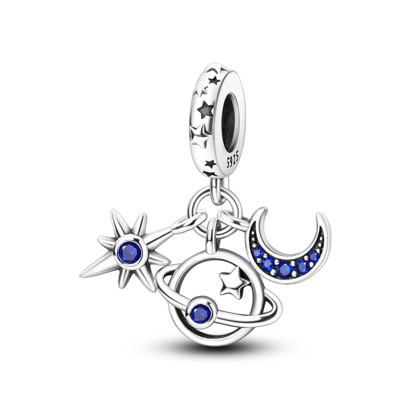 925 Sterling Silver Charms Fit Original Bracelets Star Moon Sun Spaceman Pendant Beads DIY Women Necklaces Jewelry - 37