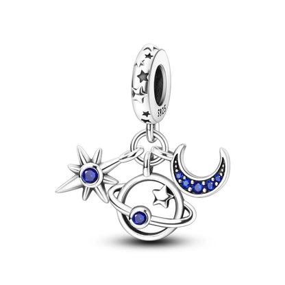 925 Sterling Silver Charms Fit Original Bracelets Star Moon Sun Spaceman Pendant Beads DIY Women Necklaces Jewelry - 37