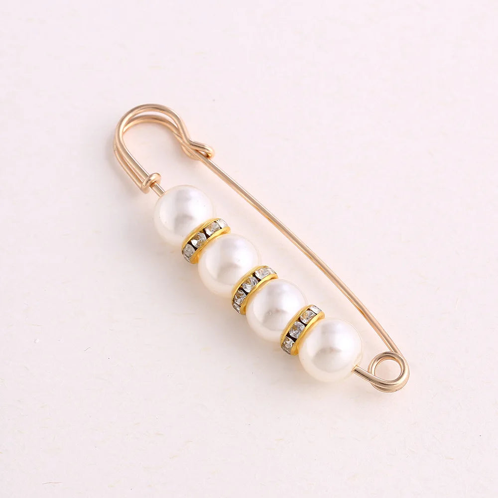 Women New Cute Imitation Pearl Rhinestone Brooch Anti-lighting Skirt Waist Pin Fashion Jewelry Accessories Gifts