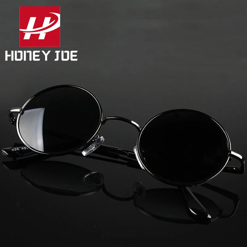 Retro Vintage Round Polarized Sunglasses Men Brand Designer Sun Glasses Women Alloy Metal Frame Black Lens Eyewear Driving UV