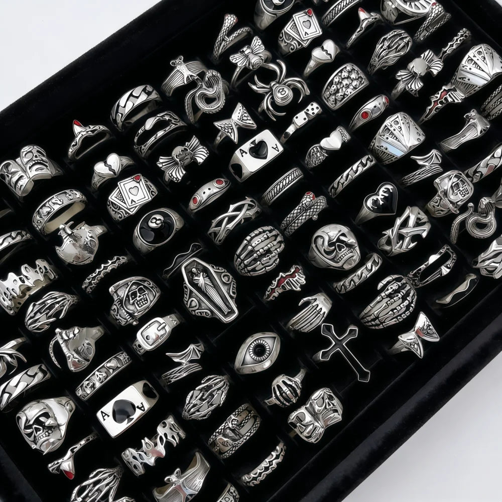 10/20/30/50/100Pieces Vintage Punk Skull Eye Rings Set For Women Men Mix Style Hip Hop Finger Ring Jewelry Party Gift