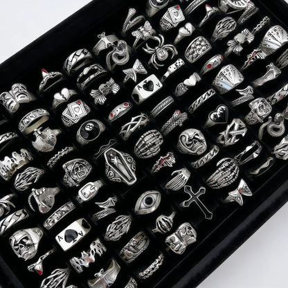 10/20/30/50/100Pieces Vintage Punk Skull Eye Rings Set For Women Men Mix Style Hip Hop Finger Ring Jewelry Party Gift