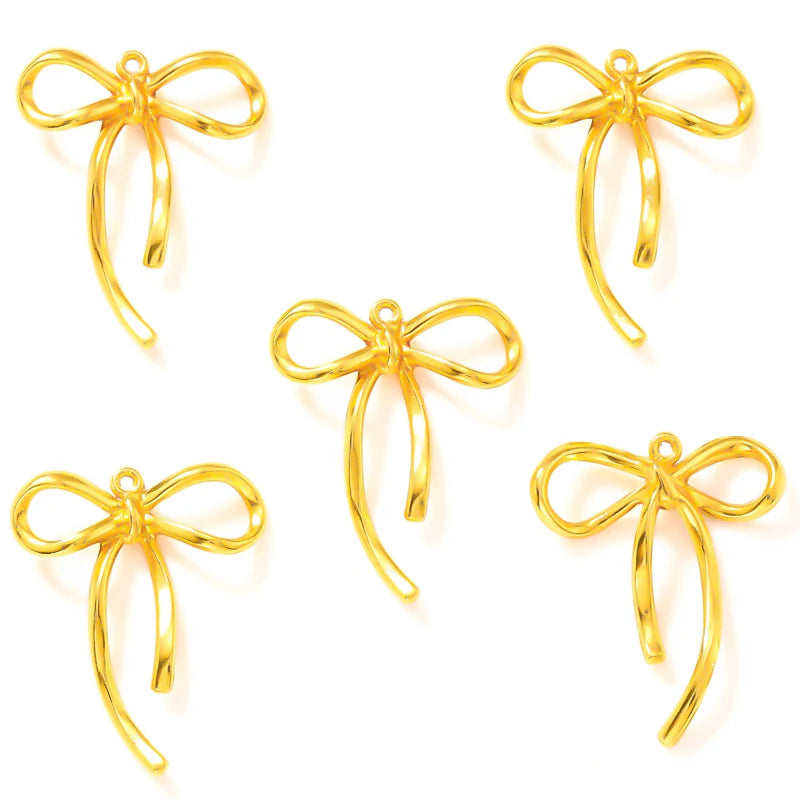20pcs delicate Bow knot Charms for Bracelet Necklace Pendant Jewelry Making Handmade Crafts diy Supplies 20*25mm N177 - Gold-