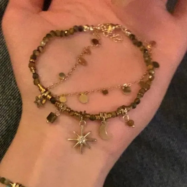 Vintage Bohemian Style Beaded Layered Bracelet, Sunflower Moon Pendant, Women's Jewelry Bracelet Accessories