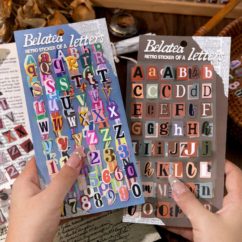 Journal GO 2pcs English Alphabet Number Symbol Stickers Vintage Scrapbook Aesthetic Journaling Supplies Kit Retro Letter Stic