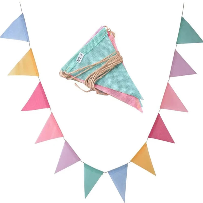 4M Colorful Jute Linen Flags Pennant Birthday Bunting Banners Wall Hanging Wedding Hanging Banner Party Garland for Home Deco