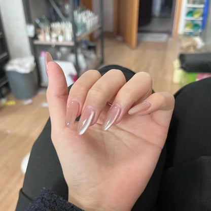 24pcs Long Almond Press on Nails False Nails with Golden Decoration Wearable Stick-on Nails Fake Nail Uñas Накладные Ногти 네일