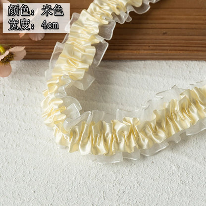 2meters High Quality 2024 Pleated Lace Ribbon Trimming For Party Dress Decorative Clothing Diy Crafts Supplies Needlework Fab