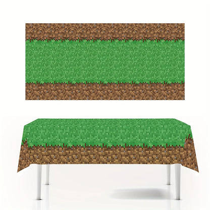 1/3PCS pixel tablecloth, disposable rectangular tablecloth, event party home decoration,table runner green lawn pixel tablecl