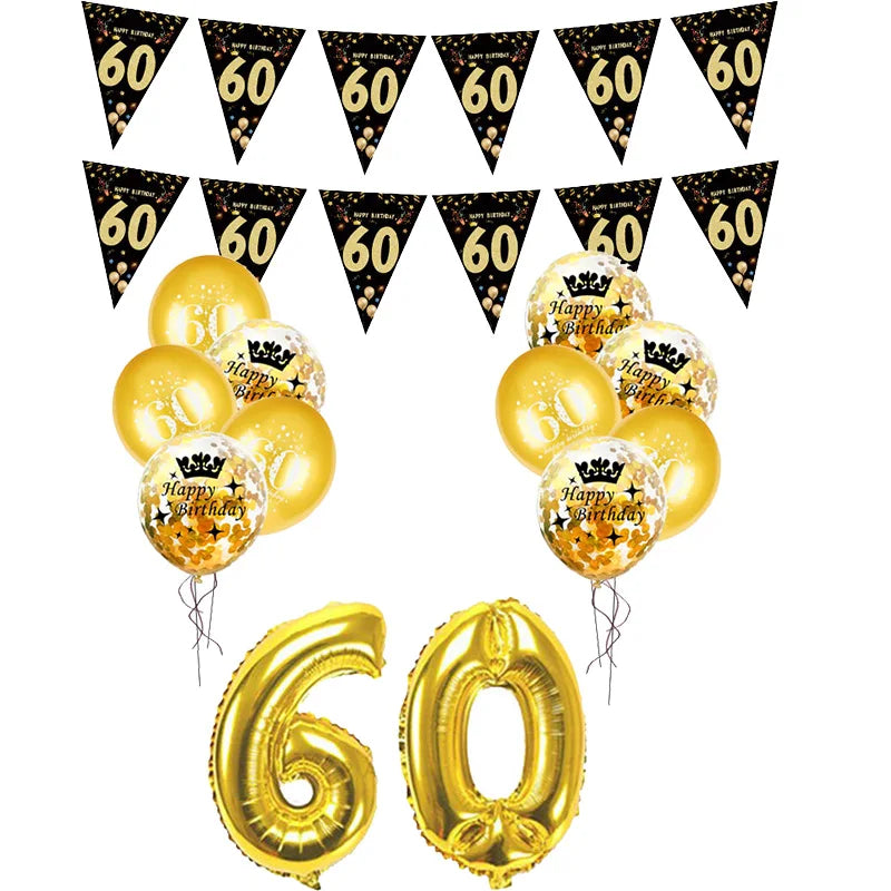 30th 40th 50th 60th birthday decorations Number Balloons Birthday Hanging Banner Flags for Adult 30th Anniversary Supplies - 