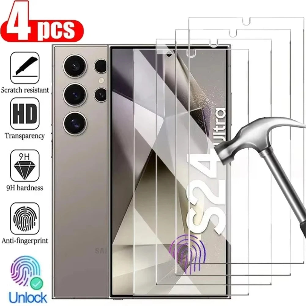 NNBILI 4PCS Full Cover Tempered Glass For Samsung Galaxy S24 S25 S26 Ultra S26 Fingerprint Screen Protector Protective HD Gla