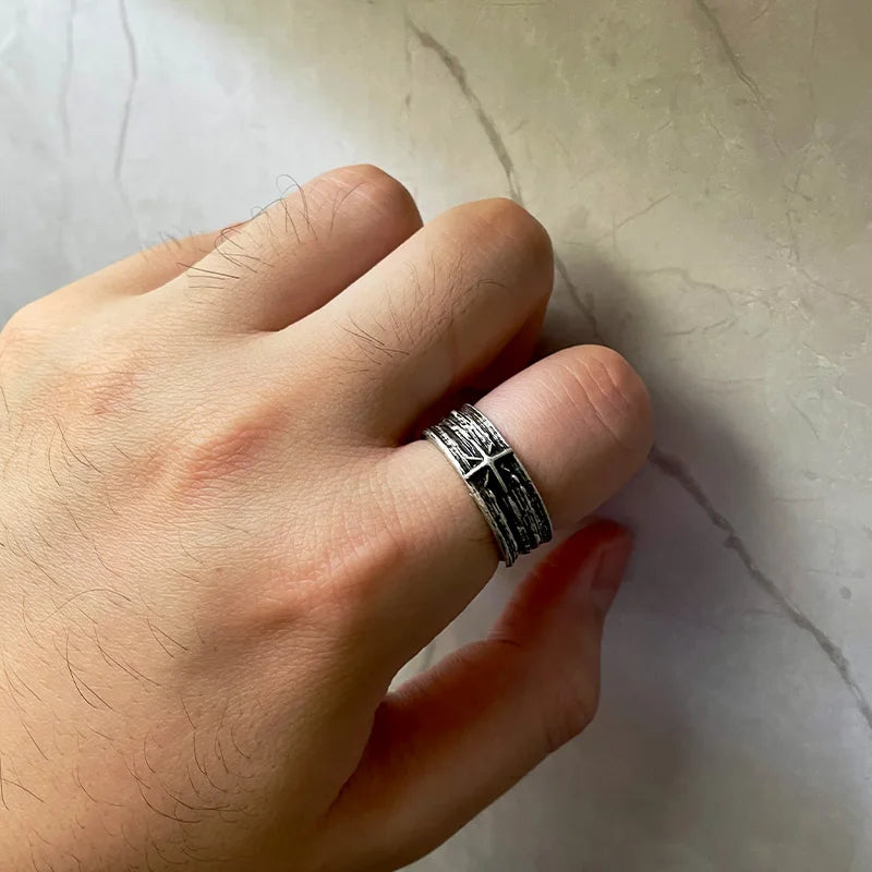 Retro Stary Night Art Ring For Men Silver Color Punk Gothic Adjustable Open Ring Rock Handmade Unisex Jewelry Accessories Gif