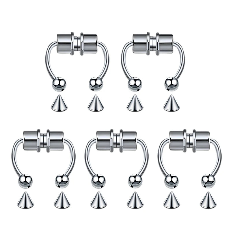 5pcs Stainless Steel Magnet Fake Nose Ring Hoop Fake Piercing Hoop Septum Rings For Women Fashion Gothic Rock Body Jewelry Gi