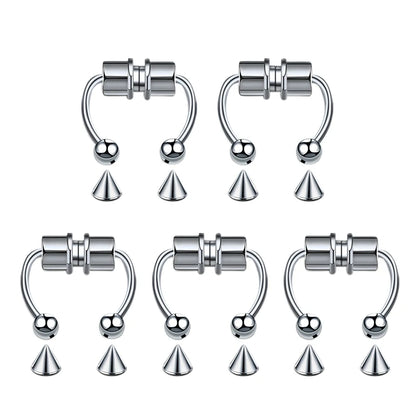 5pcs Stainless Steel Magnet Fake Nose Ring Hoop Fake Piercing Hoop Septum Rings For Women Fashion Gothic Rock Body Jewelry Gi