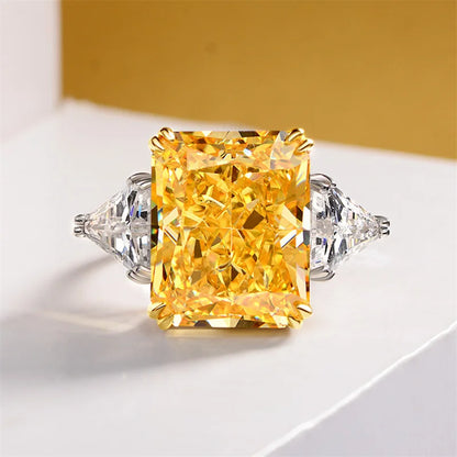 Luxury Geometric Big Square Stone Rings For Women Silver Color Charm Pink Yellow Zircon Wedding Bands Index Finger Party Jewe