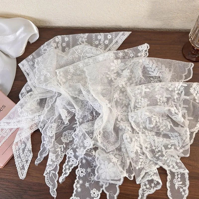 Multi Functional Triangle Scarf Cream Color Lace Waist Tie Belt Headband Bohemian Style Women Accessories