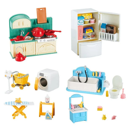 1:12 Miniature Furniture Forest Family Kitchen Toy Dining Table Dollhouse Accessories Bathroom Pretend Play For Girl Gifts To