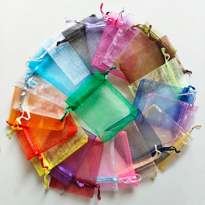 25/50/100pcs Organza Gift Bag Multicolor Drawstring Pouches For Candy Jewelry Bag Packing Wedding Gift Bags Organza Bag - mix
