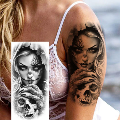 1 Sheet Evil Women Face Joker Mask Temporary Tattoos For Men Women Adults Waterproof Realistic Fake Tattoos Long Lasting Stic
