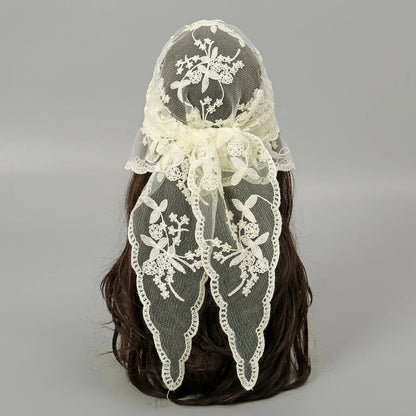 Elegant Lace Scarf Hollow Out Embroidery Foulard Bandana Solid Color Triangular Scarf Thin Vintage HandkerChiefs for Hair Wom