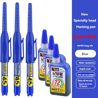 45mm Waterproof Deep Hole Marker Pens Long Nib Head Carpenter Pen White/Black/Blue Ink for Multi-Purpose Woodworking Hand Too