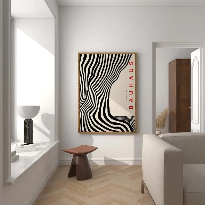 Mid Century Modern Black Bauhaus Canvas Wall Art Poster, Unframed Wavy Minimalist Bauhaus Wall Art Prints for Living Room Dec