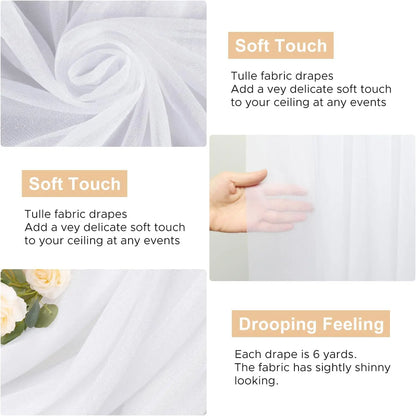 75cm X 6M White Wedding Tulle Arch Draping Fabric Backdrop 28.7" X 20FT Sheer Drapes Fabric for Wedding Ceremony Birthday Par