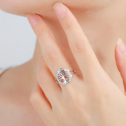 Skyrim Tree of Life Clear Zircon Round Ring Stainless Steel Gold Color Adjustable Women Finger Rings Amulet Jewelry