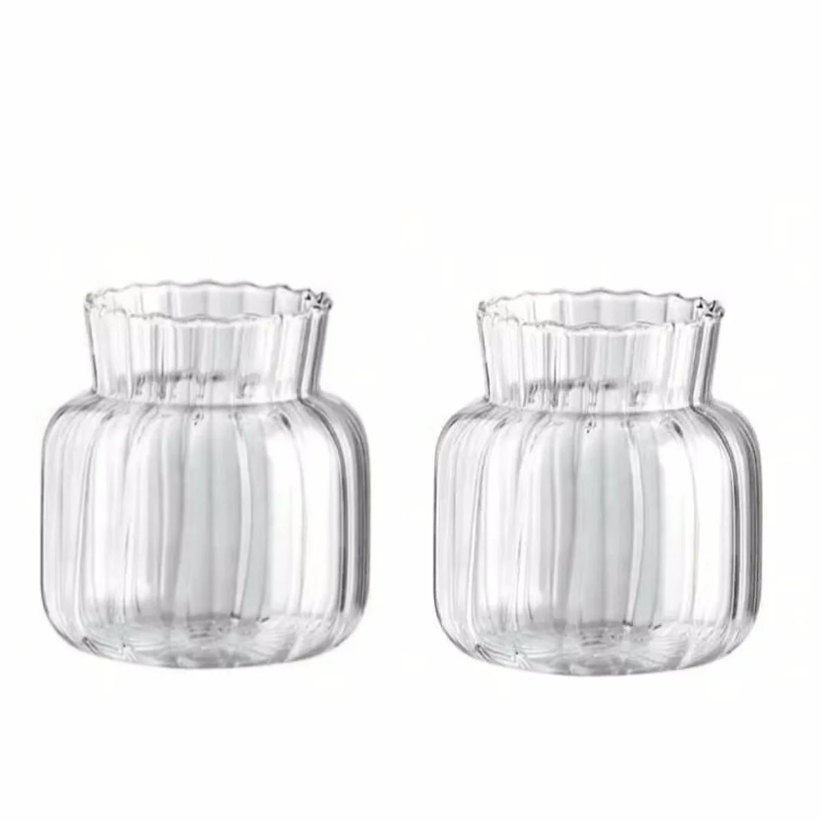 Transparent Glass Vases Hydroponic Plants Flower Arrangement Bottle Mini Retro Striped Vase Home Room Dinner Table Decor ﻿ - 
