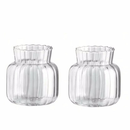 Transparent Glass Vases Hydroponic Plants Flower Arrangement Bottle Mini Retro Striped Vase Home Room Dinner Table Decor ﻿ - 