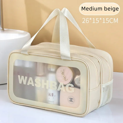 Dry-wet separation double transparent PU makeup bag portable washing bag cosmetic storage bag travel fitness swimming essenti