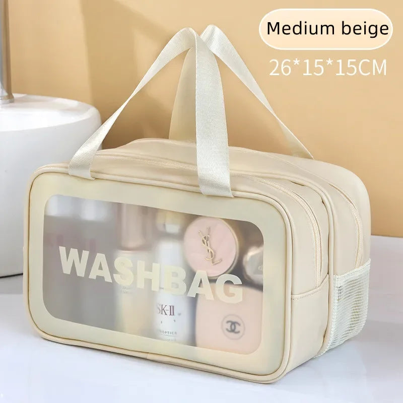 Dry-wet separation double transparent PU makeup bag portable washing bag cosmetic storage bag travel fitness swimming essenti