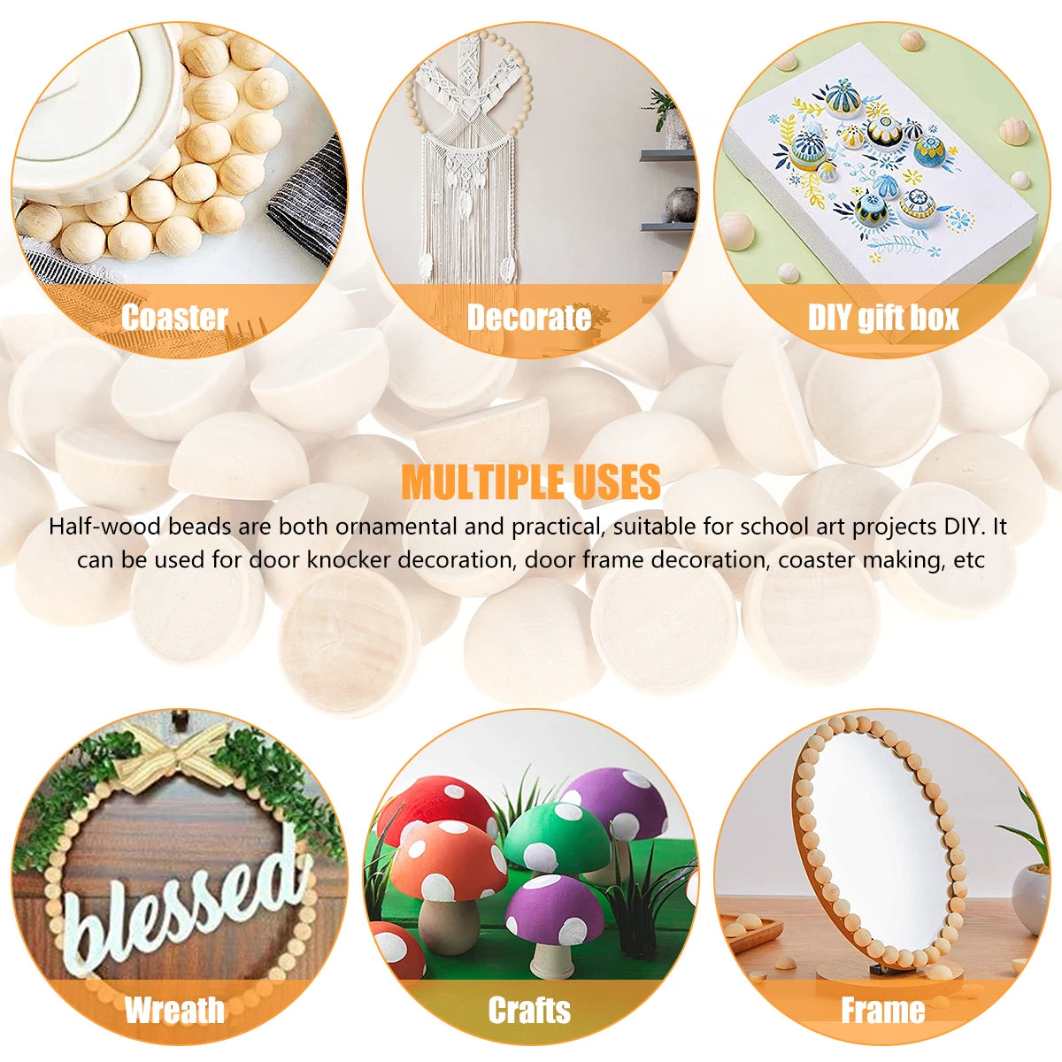 100pcs Half Wooden Beads Unfinished Half Round Wooden Balls Split Wooden Balls Mini Half Wooden Craft Balls Craft Supplies