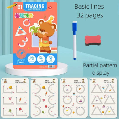 Magical Montessori Tracing Workbook Reusable Pen Control and Tracing Book for Kids Calligraphy and Drawing Educational Toys -