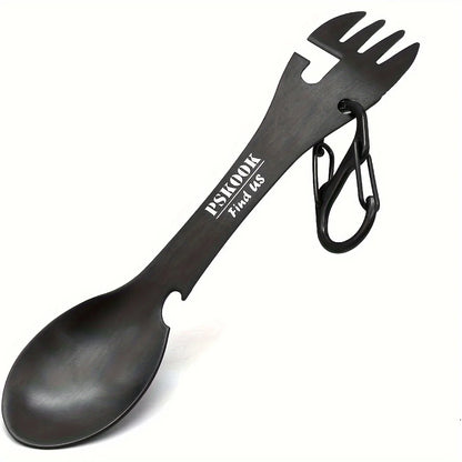 PSKOOK Outdoor Survival Tools 5 in 1 Camping Multi-functional EDC Kit Practical Fork Knife Spoon Bottle/Can Opener