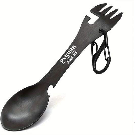 PSKOOK Outdoor Survival Tools 5 in 1 Camping Multi-functional EDC Kit Practical Fork Knife Spoon Bottle/Can Opener
