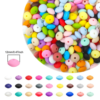 100/50/20Pcs 12mm Siilcone Beads Lentil Loose Spaced Bead for Jewelry Making DIY Beaded Pen Bracelets Necklace Keychain BPA F