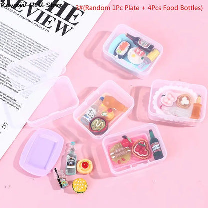 5PCS 1:12 Scale Cute Mini Dollhouse Miniature Drink Bottle Cake Desserts Bento Food Pretend Play Food Toy Kitchen Accessories