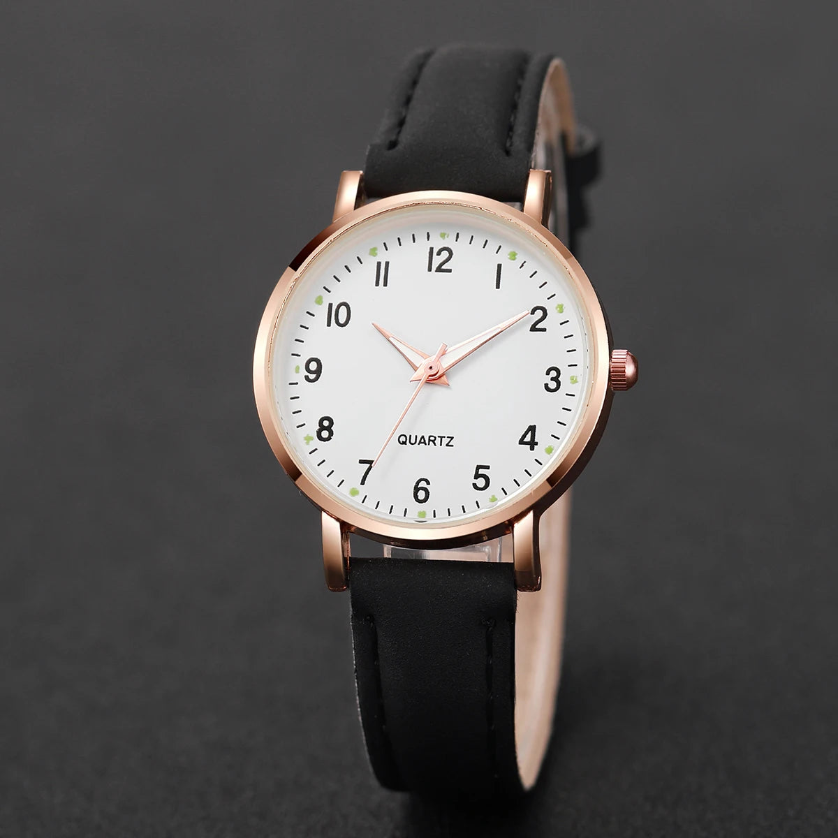 Fashion Women Watches Casual Arabic Dial Ladies Leather Band Quartz Watch Reloj Mujer Girls Clock Gift - Black