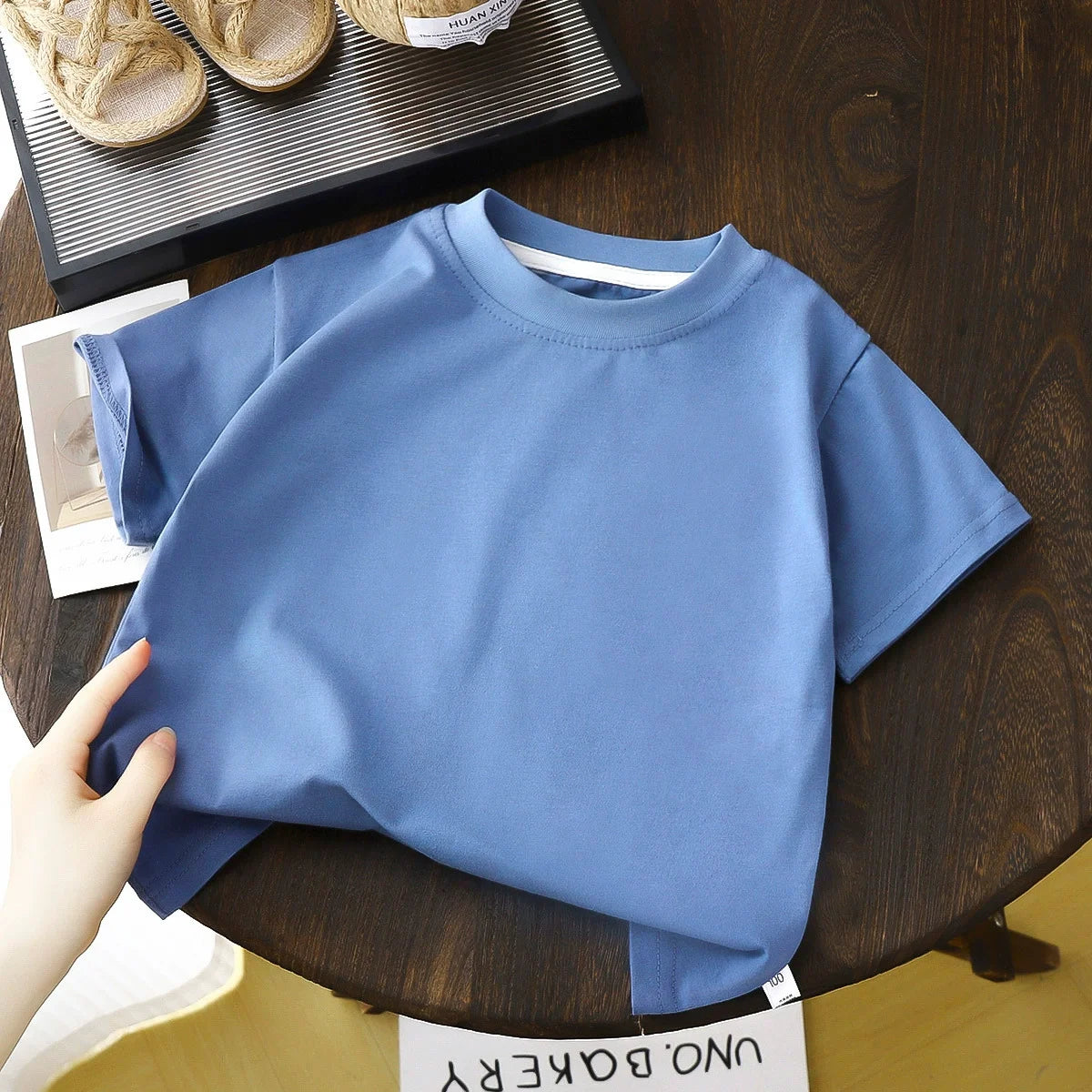 Children's Cotton Short Sleeve White Red Black T-shirt Girls' Summer Baby Clothes Kids Boys' Tops - Blue / 150CM